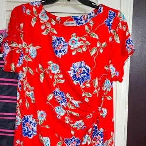 Red white blue floral mini faux wrap dress